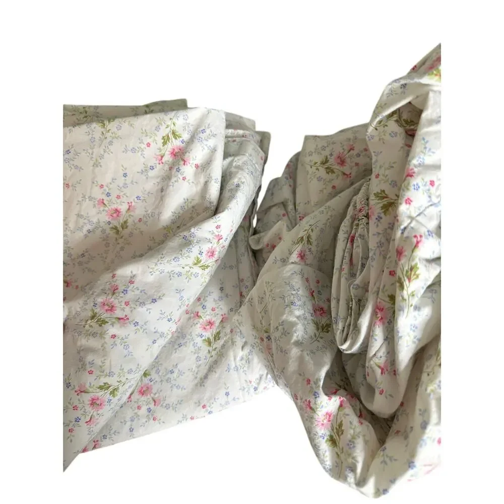 Lauren Ralph Lauren Pink Cottage Daisy Fitted Flat Sheet Twin Cottagecore